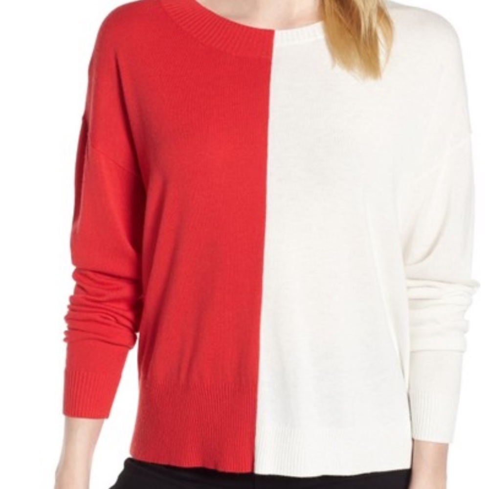 Asymmetrical Red White Sweater Trouvé